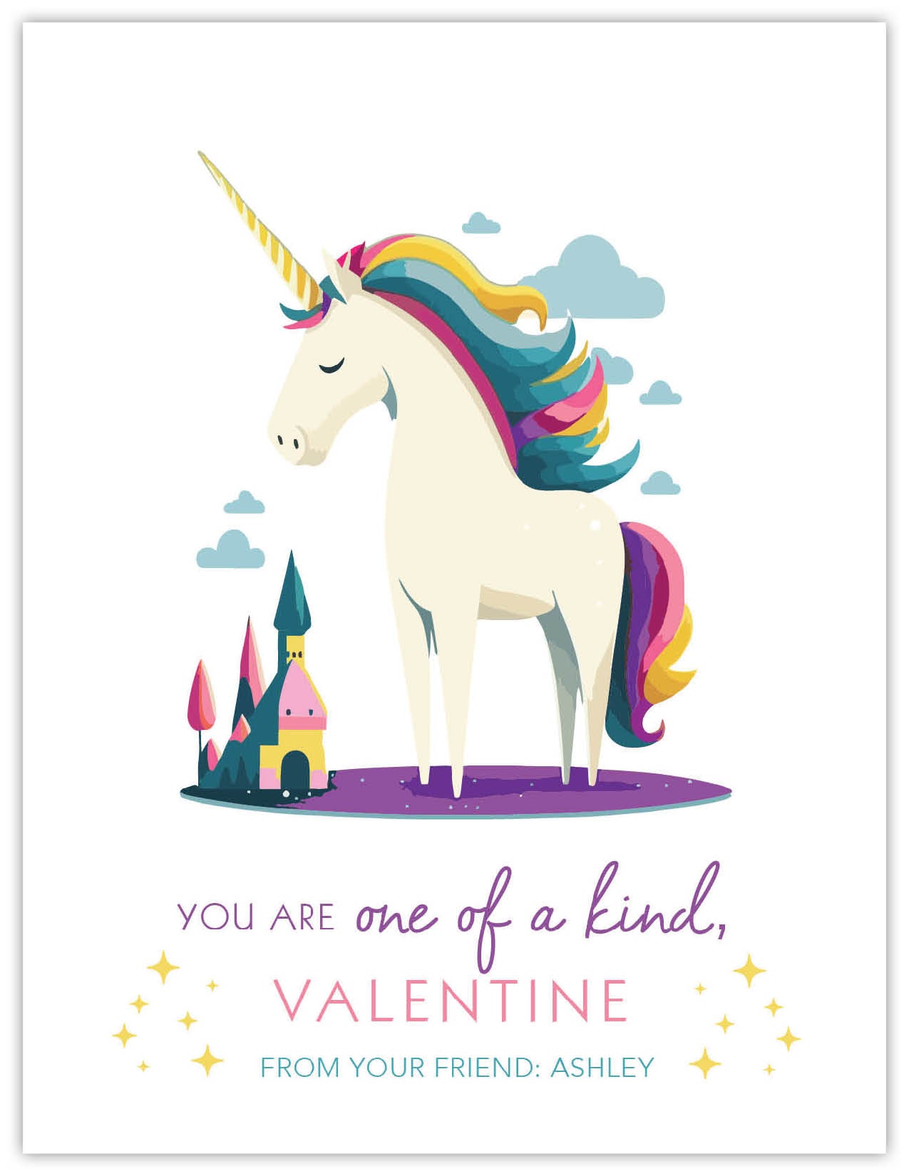 One of a Kind Unicorn Girl Valentine