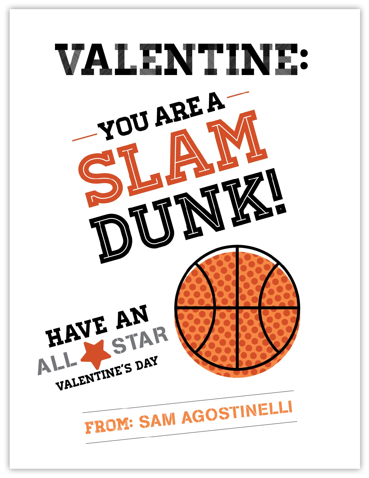 Slam Dunk Basketball Boy Valentine
