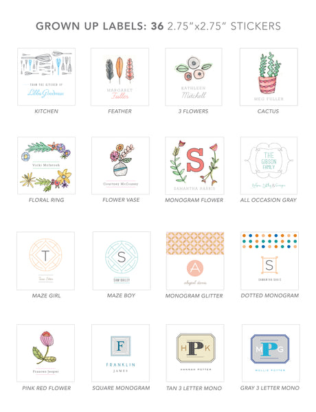 grown up stickers (SQUARE MONOGRAM)